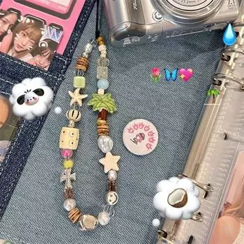 Акриловая бусина из кокоса, цепочка для телефона, кокосовая пальма, шнурок для смартфона, женские украшения C