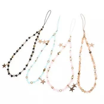 Акриловая цепочка для мобильного телефона с подвеской в виде пятиконечной звезды, бисерный телефонный шнурок, веревка для подвешивания мобильного телефона для женщин, ювелирные изделия чёрный