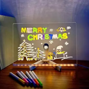 Акриловая доска для сухого стирания с подсветкой, штативом и ручками, компактная портативная светодиодная доска для рисования, настольный декор S