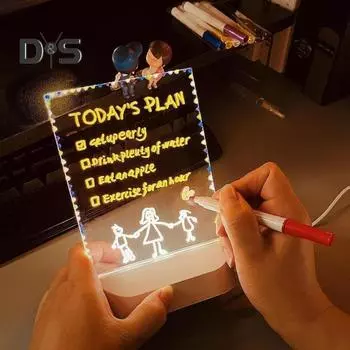 Акриловая доска для сухого стирания с подсветкой, легко моется, многоцелевой светодиодный ночник, перезаписываемая доска для рисования с 7 цветными ручками A