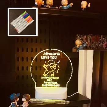 Акриловая доска для сухого стирания Yousheng с подсветкой, легко моется, многоцелевой светодиодный ночник, перезаписываемая доска для рисования с 7 цветными ручками A