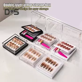 Акриловая двухслойная пустая упаковочная коробка для накладных ногтей с прозрачной крышкой, коробка для демонстрации ногтей, чехол для хранения типсов для дома, портативный органайзер для дизайна ногтей чистый