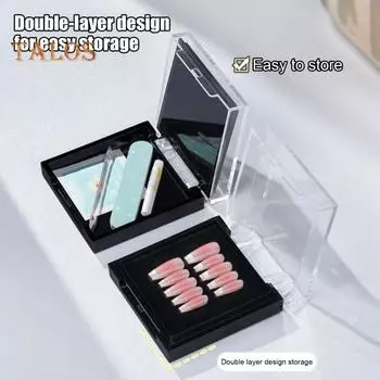 Акриловая двухслойная пустая упаковочная коробка для накладных ногтей с прозрачной крышкой, коробка для демонстрации ногтей, чехол для хранения типсов для дома, портативный органайзер для дизайна ногтей чёрный
