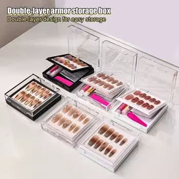 Акриловая двухслойная пустая упаковочная коробка для накладных ногтей с прозрачной крышкой, коробка для демонстрации ногтей, чехол для хранения типсов для дома, портативный органайзер для дизайна ногтей чёрный