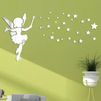 Акриловая фея волшебная палочка звезда трехмерное хрустальное зеркало наклейка спальня гостиная креативное украшение самоклеящаяся наклейка на стену