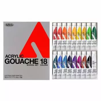 Акриловая гуашь Holbein D982 12 мл школьный набор из 18 цветов 07982 (Картонная коробка)
