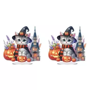 Акриловая картина с котом на Хэллоуин, алмазная живопись, настольные украшения для домашнего офиса