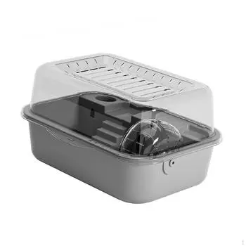 Акриловая клетка для хомяков с открывающимся верхом и поилкой для мелких животных серый