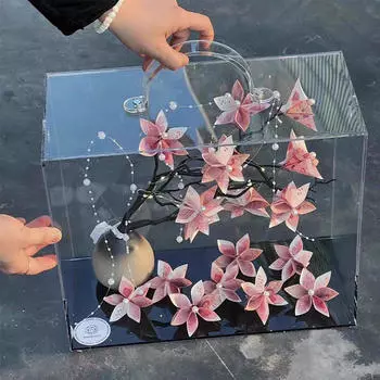 Акриловая коробка для цветов с ручкой для подарков, праздничных мероприятий, прямоугольная и водонепроницаемая 25.5x12x21cm