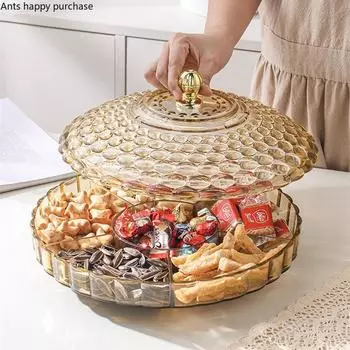 Акриловая коробка для сухофруктов с крышкой, 6 решеток, поднос для закусок, коробка для конфет, тарелка для орехов, коробки для хранения продуктов, контейнер для хранения, коробки для закусок, тарелка для закусок янтарь