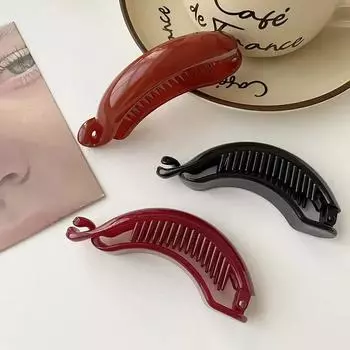 Акриловая маленькая шпилька для волос, модная шпилька для хвоста, минималистичная женская однотонная заколка-банан, женская заколка-банан, коричневая красная 2025 красный