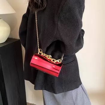 Акриловая модная банкетная сумка-цилиндр из ПВХ для женщин, лето-осень, новая сумка через плечо с цепочкой, женская сумка с перламутровыми пуговицами, декорированная вручную Mini(Max Length<20cm)