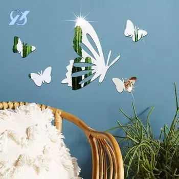 Акриловая наклейка на стену в виде бабочки на зеркало TEMU самоклеящаяся наклейка для украшения спальни, гостиной, дома