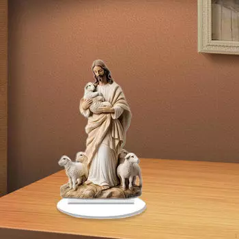 Акриловая настольная табличка с изображением Иисуса и ягнят 10,5x18 см, универсальная, с кронштейном, декоративная, религиозная