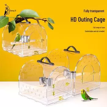 Акриловая переносная прозрачная переноска для птиц - дизайн «Тигровая шкура черного цвета» Medium