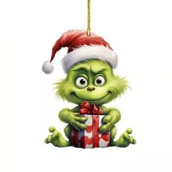 Акриловая плоская 2D подвеска в виде рождественской елки, зеркальный зеленый монстр с волосами - для праздничных украшений, Хэллоуина, Дня благодарения, плоская подвеска в виде рождественской елки