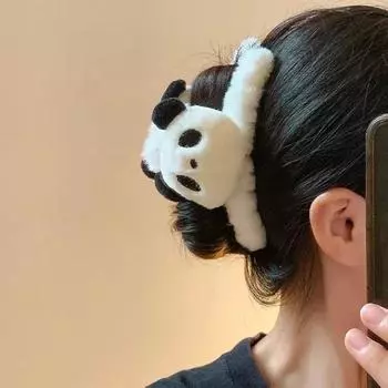 Акриловая плюшевая панда, коготь для волос, мультяшная зимняя заколка для волос с крестом, модная заколка для волос с изображением акулы, вечерние белый