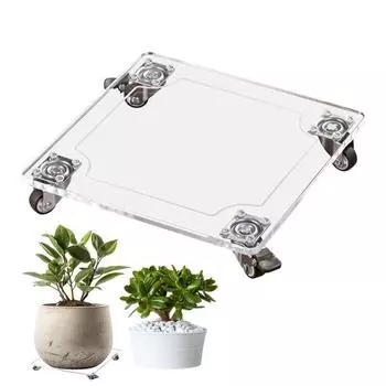 Акриловая подставка для цветочного горшка Caddy, прозрачная квадратная подставка для цветочного горшка с 4 фиксируемыми колесами, подставка для цветочного горшка для использования в помещении и на улице, вмещает 66 фунтов в подарок S