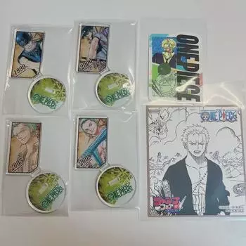 Акриловая подставка для минифигурки One Piece Zoro + наклейка-приятель