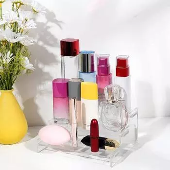 Акриловая подставка для выставки товаров, 3-слойный съемный компактный органайзер для парфюмерии и макияжа для столешницы или рабочего стола темно-серого