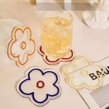 Акриловая подставка под стакан в корейском стиле с цветком, прозрачная подставка, нескользящая подставка для кухонных принадлежностей, коврик для чашки, барной кружки, подставки под напитки с изображением животных из мультфильмов 9.7x9.4cm