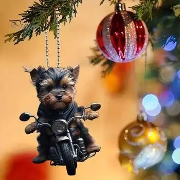 Акриловая подвеска для автомобиля Щенок, едущий на мотоцикле, подвесная подвеска со шнурком, легкое украшение для зеркала заднего вида, подвеска в виде животного для салона автомобиля Dog