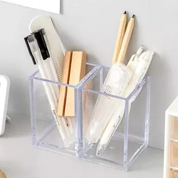 Акриловая прозрачная трубка для хранения косметических кистей, карандаш для бровей, коробка для хранения кистей для макияжа, студенческий настольный одинарный квадратный держатель для ручек
