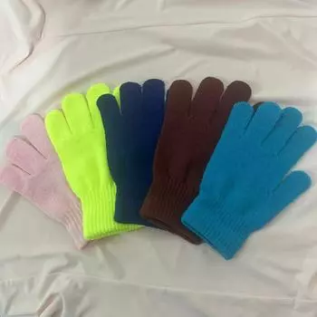 Акриловая пряжа, теплые мужские и женские, осенне-зимние, с разделенными пальцами, с полным пальцем, плюс бархатные толстые, милые, корейского стиля, однотонные вязаные перчатки One size
