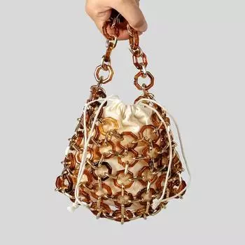 Акриловая сумка-кольцо Niche Design, ручная работа, полая сумка через плечо, женская сумка через плечо с завязками кофейный