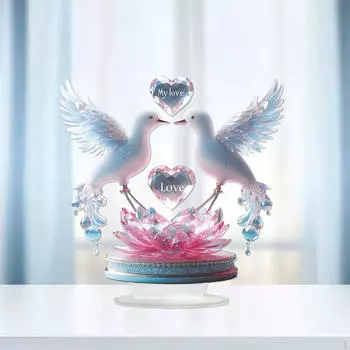 Акриловая табличка «Голуби в форме сердца», украшение для стола, украшение ко Дню святого Валентина 2D с основанием, декоративная табличка