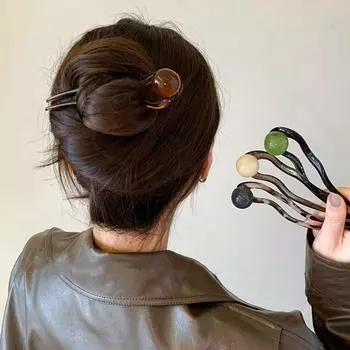 Акриловая U-образная шпилька для волос в стиле ретро, вилка для волос, французская бисерная палочка для волос, женская зелёный