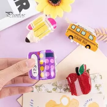 Акриловая заколка для волос в виде школьного автобуса, карандаша, компьютера, фруктов, женская заколка для волос в стиле Grabber, аксессуары для волос A