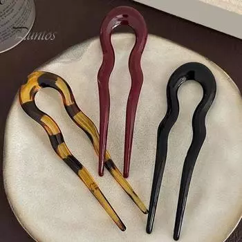 Акриловая заколка для волос, волнистая U-образная шпилька для волос, женская заколка-пучок на затылке, легкий повседневный аксессуар для волос зелёный