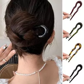 Акриловая заколка для волос, волнистая U-образная шпилька для волос, женская заколка-пучок на затылке, легкий повседневный аксессуар для волос
