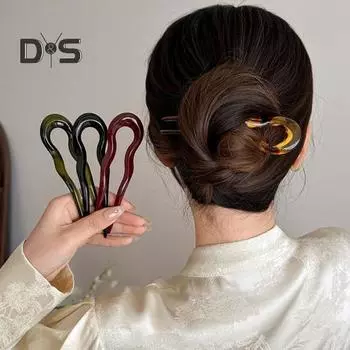 Акриловая заколка для волос, волнистая U-образная шпилька для волос, женская заколка-пучок на затылке, легкий повседневный аксессуар для волос чёрный