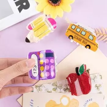 Акриловая заколка для волос Yousheng, школьный автобус, карандаш, компьютер, заколка для волос в форме фруктов, женская заколка для волос, аксессуары для волос B