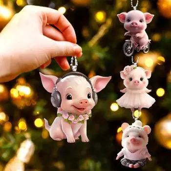 Акриловое мультяшное свинье, подвесное украшение с цепочкой из бисера, зеркало заднего вида, украшение в виде свиньи, брелок, рюкзак, подвеска в виде животного, подарок на день рождения J