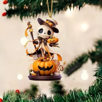 Акриловое подвесное украшение на Хэллоуин, 2D жуткая фигурка скелета тыквы-призрака, брелок-подвеска для сумки и украшения дома