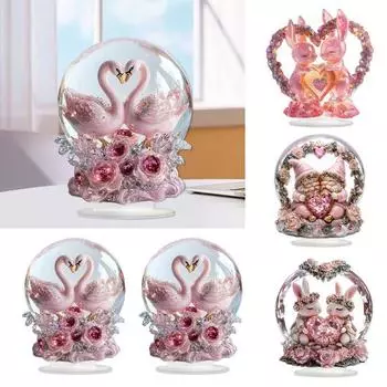 Акриловое украшение ко Дню святого Валентина, 2D, плоский искусственный хрустальный шар, пара, кролик, гном, лебедь, настольная табличка, домашний офис, гостиная, книжная полка, украшение для рабочего стола