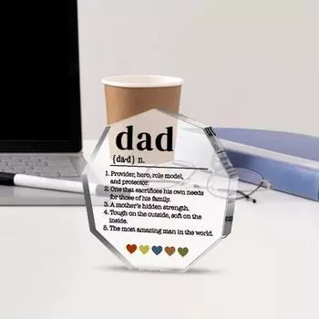 Акриловое украшение в виде папы, прозрачный акриловый блок с напечатанными вдохновляющими словами, отдельно стоящее украшение для стола, подарок папе от сына или дочери разноцветный