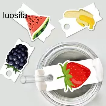 Акриловые этикетки на крышках чашек, дизайн с фруктовыми узорами, стильные идентификационные бирки для напитков, паспортная табличка на крышке кружки на 40 унций Avocado