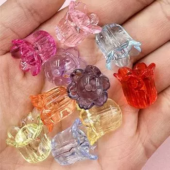 Акриловые аксессуары для изготовления ювелирных изделий, браслеты, креативная мода, 10 шт., ожерелье с цветами, прозрачные DIY 17*15 мм, свободные бусины, ландыш красный