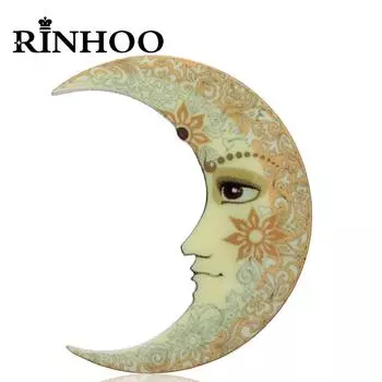 Акриловые броши Rinhoo с принтом солнца и луны для женщин, винтажные значки на лацкан в виде черепахи, слона, птицы, кошки, лошади, животных, ювелирные изделия