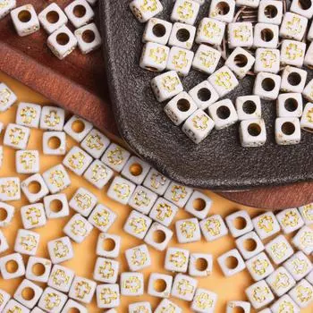 Акриловые бусины 6 мм, свободные бусины-разделители, 40 шт., бусины с крестообразным узором для изготовления ювелирных изделий, аксессуары для браслетов «сделай сам», квадратные