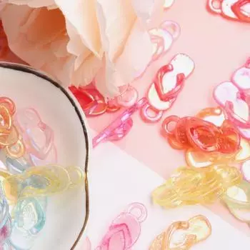 Акриловые бусины для самостоятельного изготовления телефонной цепочки, материал ручной работы, 30 шт., 8*22 мм, бисерный материал, форма тапочек карамельного цвета фиолетовый