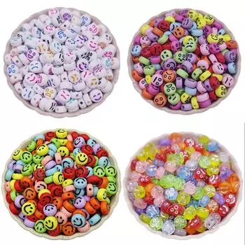 Акриловые бусины овальной формы с разнесенными промежутками, бусины с улыбкой и улыбающимся лицом для изготовления ювелирных изделий, подвески «сделай сам» 50Pcs 4*7mm