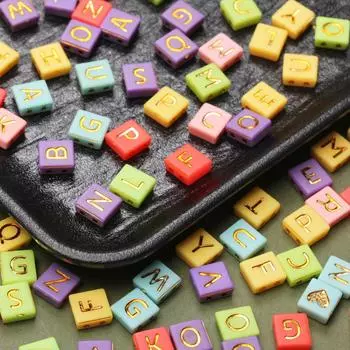 Акриловые бусины с буквенным узором 20 шт. 9*7 мм плоские квадратные бусины «сделай сам» с двойным отверстием ювелирные изделия для изготовления аксессуаров