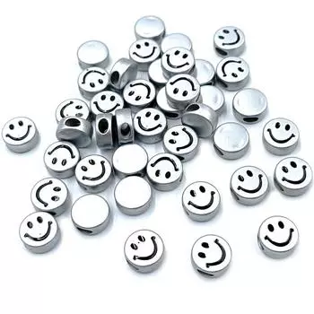 Акриловые бусины-смайлы, аксессуары для украшений своими руками, 10 шт., свободные бусины с овальными отверстиями, подвески для браслетов своими руками, изготовление украшений серебряный