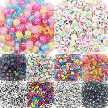 Акриловые бусины со смешанными буквами, круглые плоские буквы алфавита, цифровой куб, свободные бусины-разделители для изготовления ювелирных изделий, браслет ручной работы, ожерелье, ожерелье flat