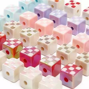 Акриловые бусины УФ квадратные бусины в шахматном порядке для DIY ожерелья, браслета, сережек, изготовления ювелирных изделий 14mm 4pcs синий